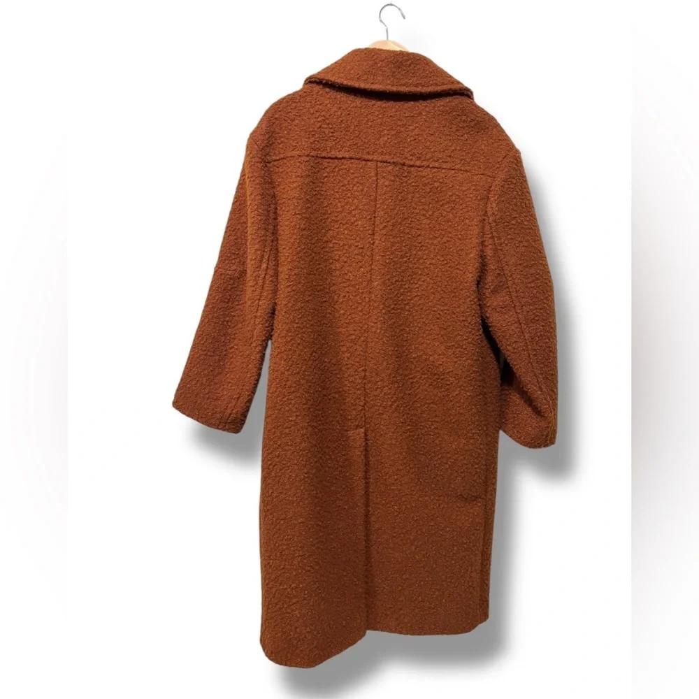 TOPSHOP Teddy Boucle Brown Double Breasted Collared Overcoat Size 8